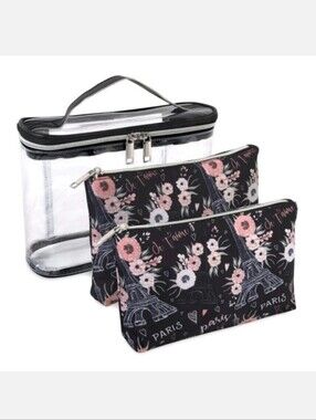 Emma & Chloe Travel Black Paris Train Case 3 Piece Set NWT Christmas Gift $21